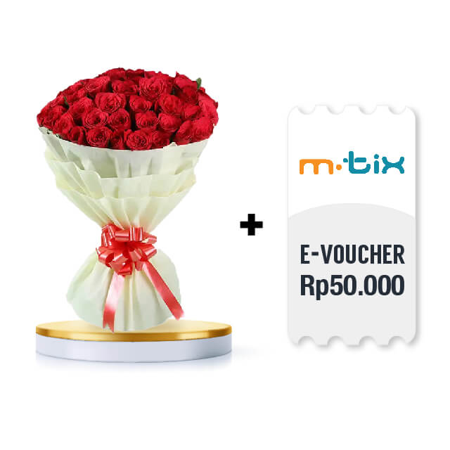 50 Red Roses with Digital Cinema XXI MTIX viewing voucher Rp 50.000