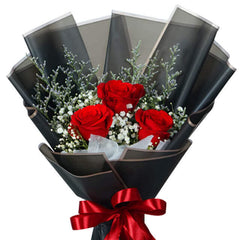 3 Tangkai Buket Bunga Valentine Wonder Red Ruby Rose - VDAY 2025