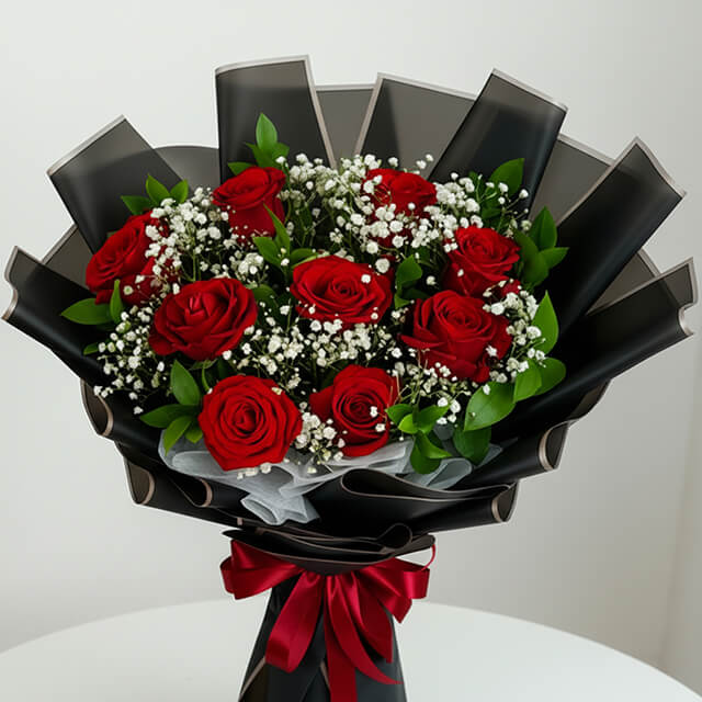 9 Tangkai Buket Bunga Valentine Wonder Red Rose - VDAY