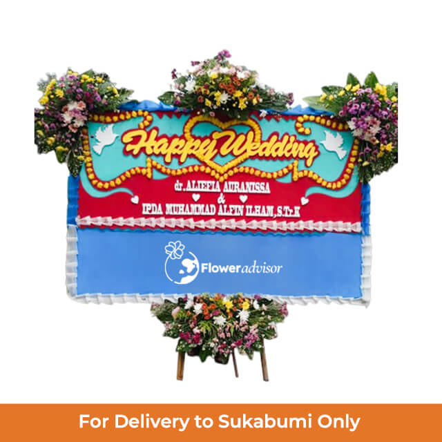 Papan Bunga Wedding Nuansa Biru Merah