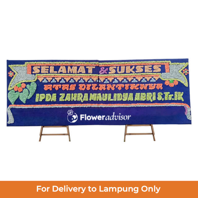 Papan Bunga Gandeng Selamat dan Sukses Nuansa Biru