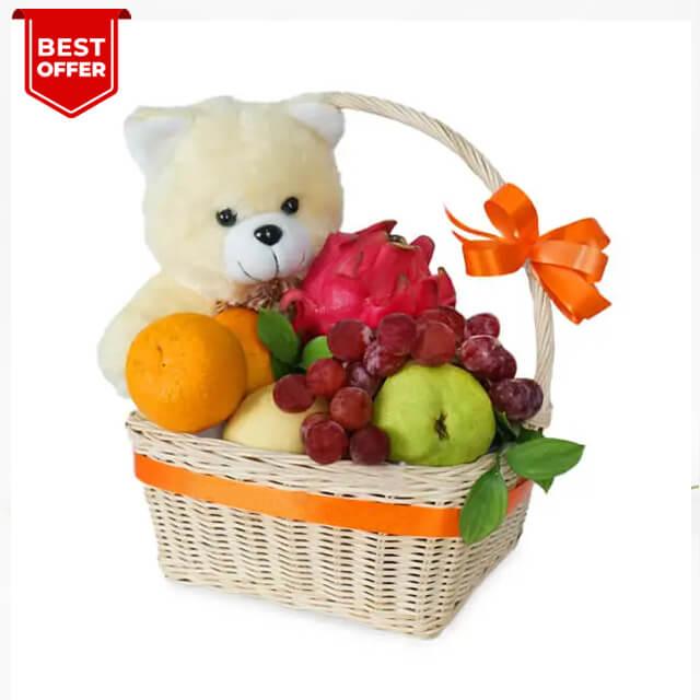 Keranjang buah segar dengan boneka beruang, hadiah online florist terbaik untuk berbagai kesempatan