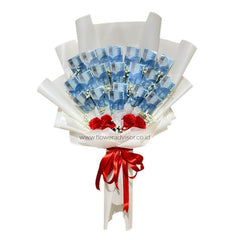 Money Bouquet 25 Lembar with Baby Breath and Roses