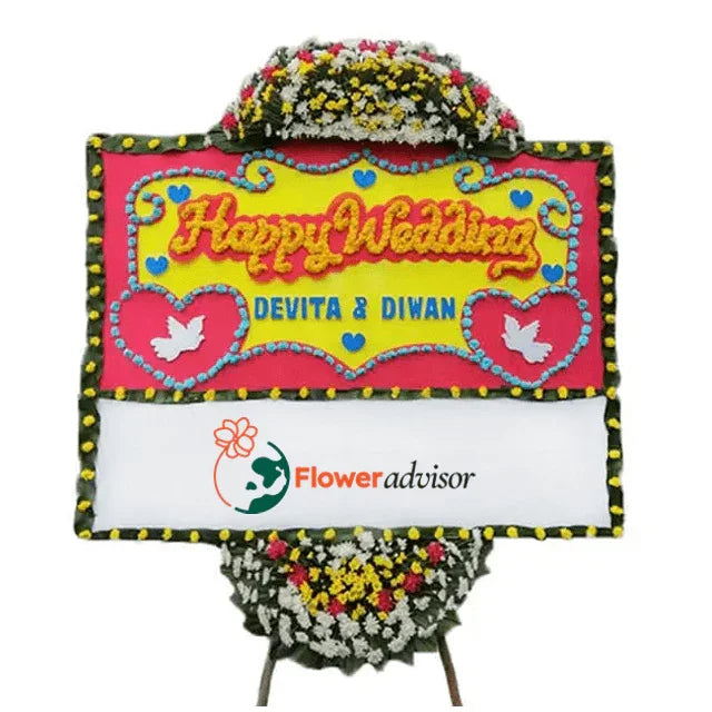 Bunga papan pernikahan Happy Wedding untuk Devita & Diwan, kirim bunga online dari online florist terpercaya