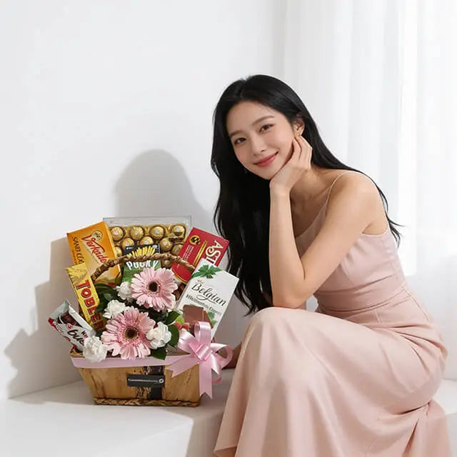 Hampers Cokelat dan Bunga - Beautiful Festive