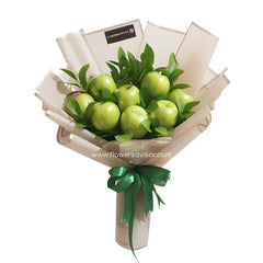 Bouquet apel hijau segar dengan pita hijau, online florist terpercaya